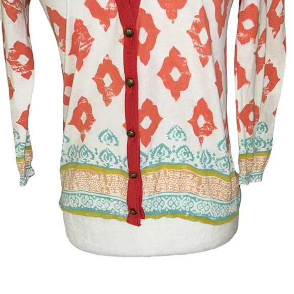 Anthropologie Moth Karnali Ikat Geometric 3/4 Sleeve Cotton Crop Cardigan - S - Picture 3 of 12